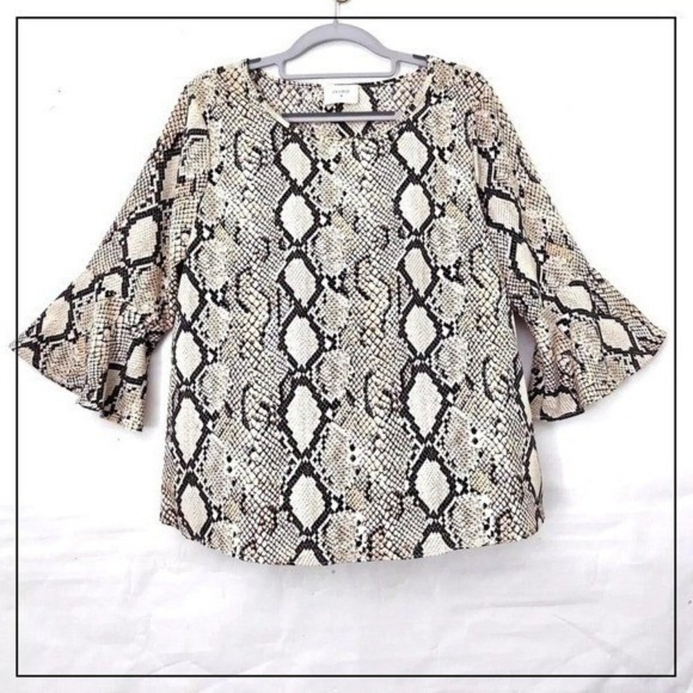 Anthropologie Everly Tunic Women M Snake Print Boho Split Sleeve Relax Statement